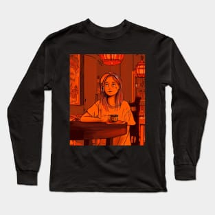 Melancholic girl drinking tea in traditional Chinese home Long Sleeve T-Shirt